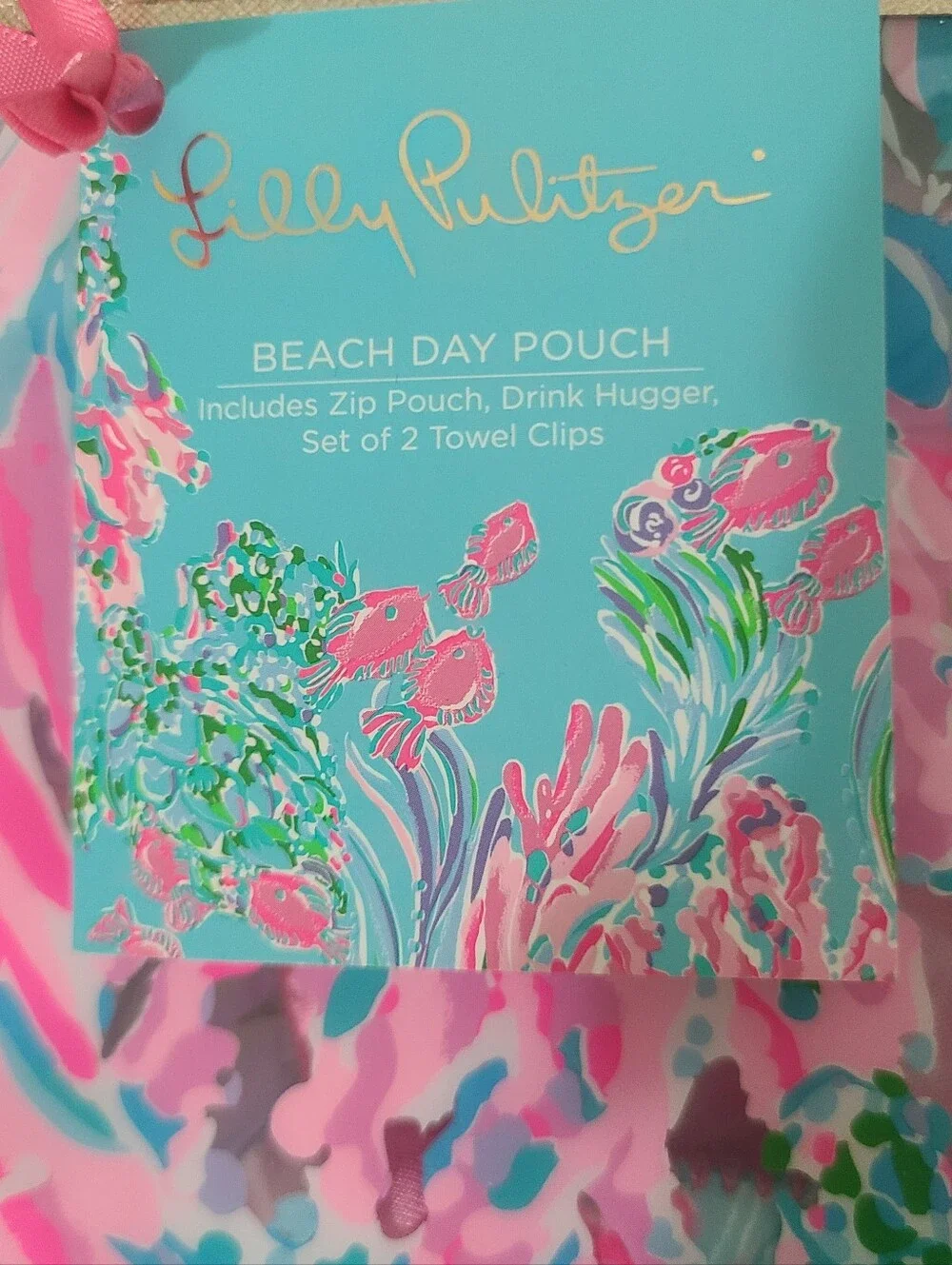 NWT Lilly Pulitzer Best Fishes Beach Day Pouch 3pc Set Makeup Bag Cozy